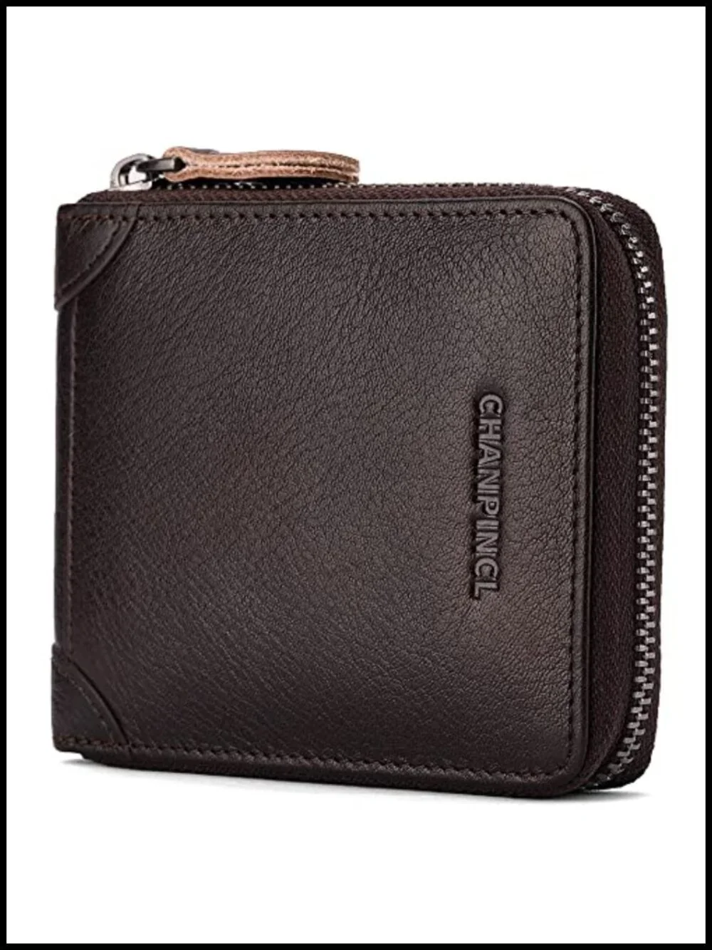 Genuine Leather Zipper Wallet RFID Secure Large Capacity Double Fold Multi-card